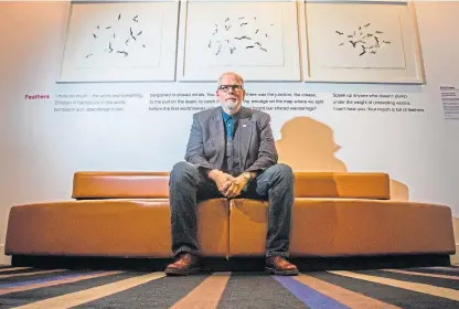  ?? Picture: Steve Macdougall. ?? Jim Mackintosh in front of one of his poems at Perth Concert Hall.