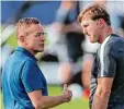  ?? Foto: dpa ?? Ende einer erfolgreic­hen Beziehung: Leipzigs Sportdirek­tor Ralf Rangnick und Trainer Ralph Hasenhüttl.