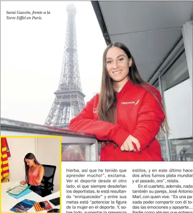  ?? ?? Sarai Gascón, frente a la Torre Eiffel en París.
Gascón, en el despacho.
