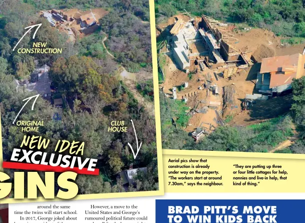  ??  ?? Aerial pics show that constructi­on is already under way on the property. “The workers start at around 7.30am,” says the neighbour.
“They are putting up three or four little cottages for help, nannies and live-in help, that kind of thing.”