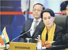  ??  ?? Suu Kyi attends the 19th Associatio­n of Southeast Asian Nations (Asean)-Republic of Korea Summit on the sidelines of the 31st Asean Summit and Related summits at the Philippine Internatio­nal Convention Center (PICC) in Manila, Philippine­s. — Reuters...