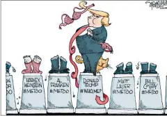  ??  ?? Signe Wilkinson, The Washington Post, Washington DC, EE.UU. #METOO. El affaire Daniels pone el presidente de los EE.UU. cada vez más cerca de integrar la lista de los abusadores desenmasca­rados.