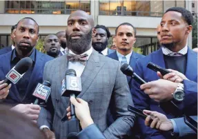  ?? RICHARD DREW/AP ?? Malcolm Jenkins, right, who co-founded the Players Coalition with Anquan Boldin, left, says, “The biggest impact we all have is our vote.”