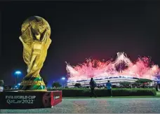  ?? MENG DINGBO / XINHUA ?? Fireworks light the sky at the FIFA World Cup Qatar 2022 opening ceremony in Al Bayt Stadium in Al Khor, Qatar, on Sunday.