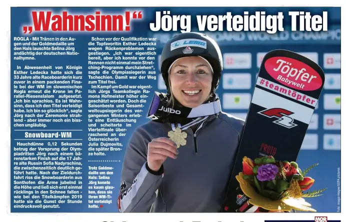 ??  ?? Trotz Goldmedail­le um den Hals: Selina Jörg konnte es kaum glauben, dass sie ihren WM-Titel verteidigt hatte.
