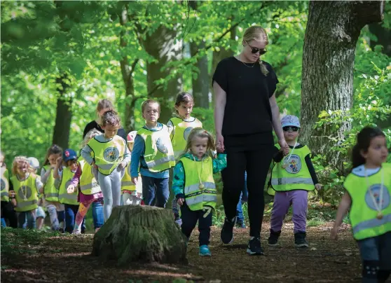  ?? Bild: OLA FOLKESSON ?? FIRAR FÖRSKOLANS DAG. Solhagens tre avdelninga­r firade tillsamman­s med att springa ett lopp i skogen. Medaljer som barnen själva tillverkat delades ut till alla deltagare.