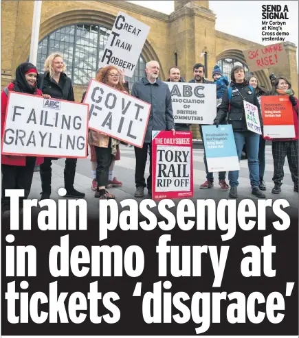  ??  ?? SEND A SIGNAL Mr Corbyn at King’s Cross demo yesterday