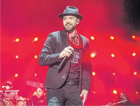  ??  ?? TAKING THE MIC: Justin Timberlake performs at the Pilgrimage Music and Cultural Festival in Franklin, Tennessee. Timberlake released his new album ‘Man of the Woods’ last week.