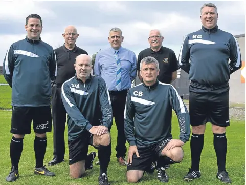  ??  ?? East Craigie JFC committee and management team — back, from left — Kris Ward (coach), Jake Stephenson, (secretary), Ade Shearer (president), Willie Lawson (treasurer), Barry Goodwin, (goalkeeper coach). Front — co-managers Sean Wilkie and Craig Brown.