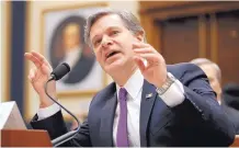  ?? CAROLYN KASTER/ASSOCIATED PRESS ?? FBI Director Christophe­r Wray defends the bureau during testimony Thursday before the House Judiciary Committee. The bureau has come under heavy criticism from the White House.