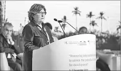  ??  ?? Photo shows Louise Arbour, special representa­tive of the UN secretary general for internatio­nal migration, speaks during the Global Forum on Migration and Devlopemen­t (GFMD) in Marrakesh. — AFP photo