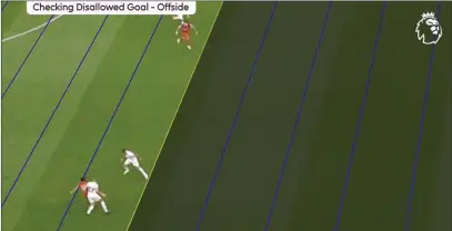  ?? PIC: SKYSPORTS ?? Missed call: The VAR drew the lines on the incident and VAR said “check complete” thinking the on-field decision was a goal