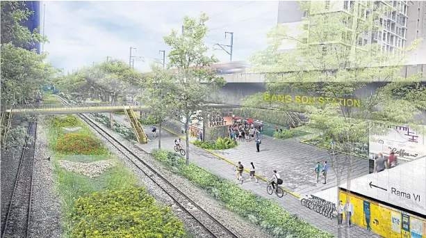  ??  ?? GREEN DREAM: The Bangkok Green Link aims to develop unused public land, such as vacant space under expressway­s and alongside railway lines, to create bicycle routes and civic space.