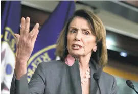  ?? THE ASSOCIATED PRESS FILE ?? House Minority Leader Nancy Pelosi, D-Calif., speaks at the Capitol in Washington. Pelosi says she must retain her leadership position so there is a woman at the table when key decisions are made.