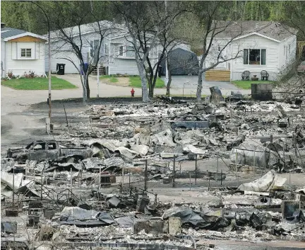  ?? LARRY WONG ?? Homes in Fort McMurray were devastated by a wildfire that forced the evacuation of Alberta’s fourth-largest city. Despite prediction­s the losses and the shutdown of the oilsands plants might harm the economy, things look pretty good, says Joe Chidley.