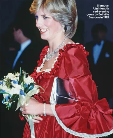  ??  ?? Glamour: A full-length red evening gown by Bellville Sassoon in 1982