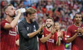  ??  ?? Jürgen Klopp is not worried about his squad despite a lack of major signings this summer. Photograph: Fabrice Coffrini/AFP/Getty Images