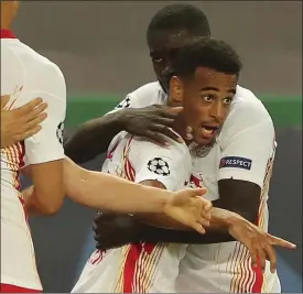  ??  ?? Tyler Adams celebrates after scoring the winner for Leipzig