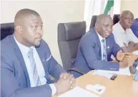  ??  ?? L-R: Ikenna Lansar-aghaji, chairman, Nigerian Institute of Estate Surveyors and Valuers (NIESV), Abuja Chapter; Emmanuel OkasWike, NIESV president, and Emmanuel Alao, chairman, Statutes and Government Relations Committee of the Institute, during a news conference on the practice of the profession of Estate Surveying and Valuation in Nigeria, in Abuja.