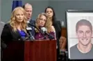  ?? Abby Drey/Associated Press ?? Centre County District Attorney Stacy Parks Miller, left, announces findings on May 5, 2017, in an investigat­ion into the death of Penn State University fraternity pledge Tim Piazza, seen in photo at right.