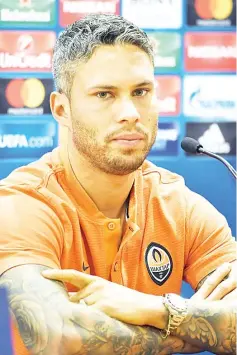  ?? — AFP photo ?? Shakhtar Donetsk’s midfielder Marlos Romero Bonfim attends a press conference on the eve of the Champion’s League round of 16, second-leg football match AS Roma vs Shakhtar Donetsk on March 12, 2018 at the Olympic stadium in Rome.