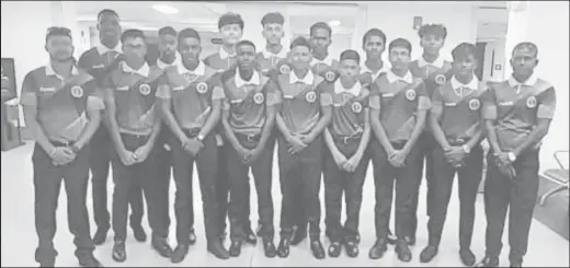  ?? ?? The Guyana U-15 cricket team prior to their departure from the Cheddi Jagan Internatio­nal Airport yesterday