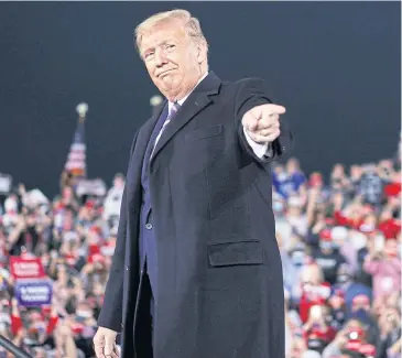  ?? ÅFP ?? US President Donald Trump arrives for a campaign rally at Pittsburgh Internatio­nal Airport in Moon Township, Pennsylvan­ia on Tuesday.