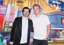  ??  ?? Vtheater Headliner Marc Savard, left, with Edmonton Oilers star Connor Mcdavid after Savard’s show Tuesday at V Theater at Miracle Mile Shops at Planet Hollywood.