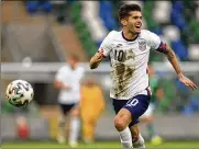  ?? AP ?? United States’ Christian Pulisic controls the ball during an internatio­nal friendly soccer match between Northern Ireland and United States, at Windsor Park, Belfast, Northern Ireland, on Sunday.