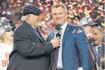  ?? Thearon W. Henderson, Getty Images ?? San Francisco 49ers general manager John Lynch, right, being interviewe­d by Fox-TV’s Terry Bradshaw on Sunday, has overseen a rapid transforma­tion in his organizati­on.