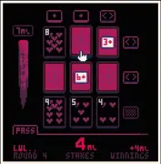  ??  ?? » [Pico-8] This cool, stylish card game where you bet with your own blood goes by the name High Stakes.