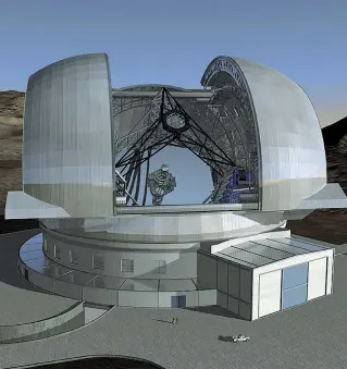  ??  ?? Progetto Il gigantesco telescopo che sorgerà sul monte cileno Cerro Armazones (foto Eso)