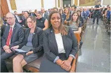  ?? BRENDAN MCDERMID/POOL PHOTO VIA AP ?? Letitia James, the New York attorney general, appears in court for former President Donald Trump’s fraud trial Monday in New York.