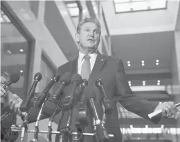  ?? ANNA MONEYMAKER/GETTY ?? With every Republican senator opposing the $2 trillion Build Back Better bill in the evenly divided Senate, Democratic leaders cannot afford to lose a single vote. But Sen. Joe Manchin has said he had concerns about energy issues from the start.