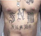  ?? SOURCE: NEW MEXICO DEPARTMENT OF CORRECTION­S ?? This is one of the tattoos authoritie­s found on the torso of a member of the Syndicato de Nuevo Mexico prison gang.