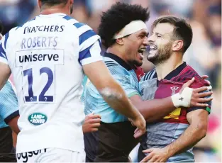  ??  ?? Juggling act: Danny Care holds on to score for Harlequins