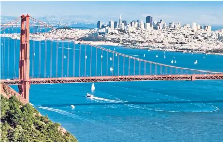  ??  ?? ● Clockwise from main: the Golden Gate Bridge; inside Alcatraz; a view of The Rock; iconic cable cars: and the steep streets of San Francisco