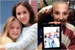  ?? Photos) (Submitted ?? Willa Greenan, right in left photo, cut her hair in support of friend Lila Usry, who was diagnosed with Acute Myleoid Leukemia.