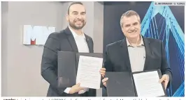  ?? EL INFORMADOR • S. FLORES ?? UNIÓN. Luis Arriaga, rector del ITESO (izq.) y Enrique Yamuni, director de Megacable (der.), presentan el acuerdo.