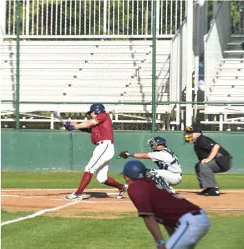  ?? Photo by Bill Robinson ?? ■ Texas A&M University-Texarkana’s Cole Beckham drives in the first run for the Eagles against Texas Wesleyan University on Tuesday at George Dobson Field. A&M-Texarkana won 15-5.