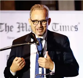  ?? PHOTO BY MIKE ALQUINTO ?? Philipp Dupuis, head of the Economic Trade Section Delegation of the European Union (EU) in the Philippine­s, speaks at The Manila Times economic forum, titled ‘Insights 2024: Immersive, generative globalizat­ion,’ bringing to light the gaps that hinder the growth of the Philippine and EU markets in terms of trade.