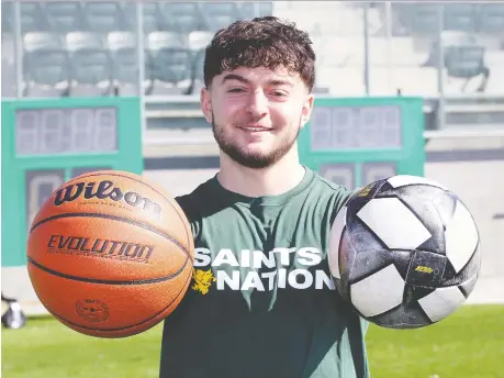  ?? NICK BRANCACCIO ?? Rodi Mazloum was an-all-star in both basketball and soccer at Holy Names high school, where he was named athlete of the year three times. He couldn't choose one sport over the other — so he's attending St. Clair College, where he'll play for both varsity teams.