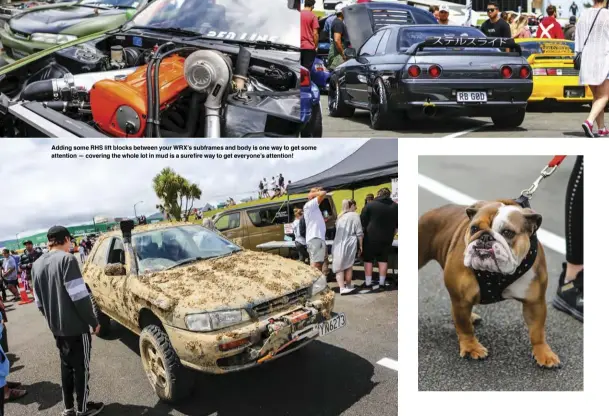  ??  ?? Adding some RHS lift blocks between your WRX’s subframes and body is one way to get some attention — covering the whole lot in mud is a surefire way to get everyone’s attention!