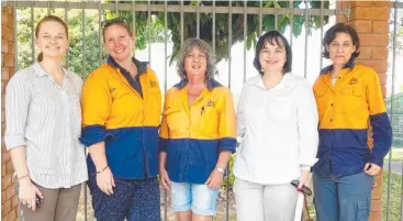  ??  ?? INQUIRING MINDS: Toneya McIntosh, Felicity Atkin, Vivien Dunn, Barb Ghidella and Belinda Belling attended a recent field day for women involved in the Cairns sugar cane industry.