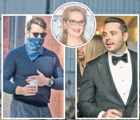  ??  ?? MAN ABOUT TOWN: Charles Streep (above), a nephew of Oscar winner Meryl, was arrested for assault and strangulat­ion in East Hampton in August. On Oct. 8, rather than attend a virtual hearing for the case, he was photograph­ed outside his Soho home, coffee in hand (above left).