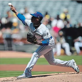  ?? BEN MARGOT
THE ASSOCIATED PRESS ?? Toronto Blue Jays pitcher Marcus Stroman was hit hard on Wednesday afternoon, allowing 11 hits, one walk and seven runs over five innings during an 8-3 loss against the Oakland Athletics.