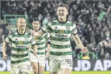  ?? PICTURE: CRAIG FOY/SNS ?? Daniel Kelly celebrates after scoring to make it 7-0 on his league debut for Celtic