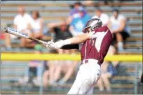  ?? TANIA BARRICKLO — DAILY FREEMAN ?? Fritz Genther take cut during Saturday’s Section 9 final. Genther later homered to help spark Tigers’ come-from-behind victory over Warwick.
