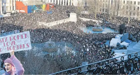  ??  ?? Trafalgar Square in London was packed with an estimated 100,000 demonstrat­ors.