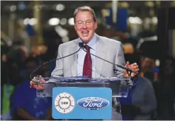  ??  ?? DEARBORN: Bill Ford Jr, Ford Motor Company Executive Chairman, speaks during news conference on the 2015 F-150 pickup truck at the Dearborn Truck Plant in Dearborn, Michigan. — AP